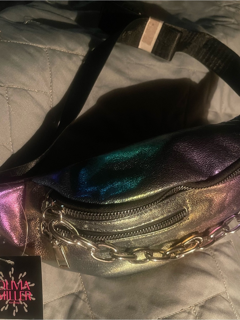 New Olivia Miller Iridescent Metallic Rainbow Crossbody/Fanny Belt Bag